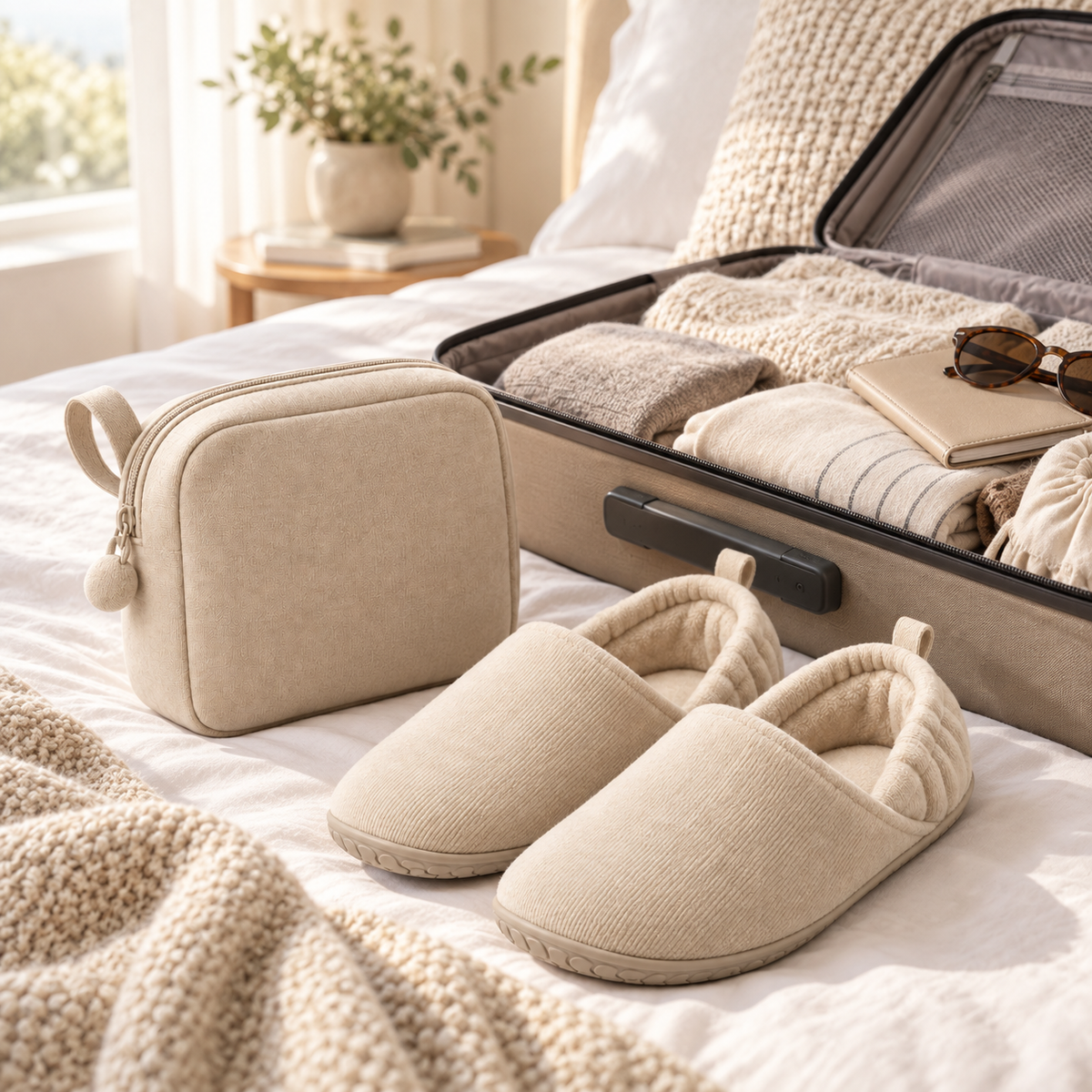 Fold-Flat Cozy Travel Slipper Set