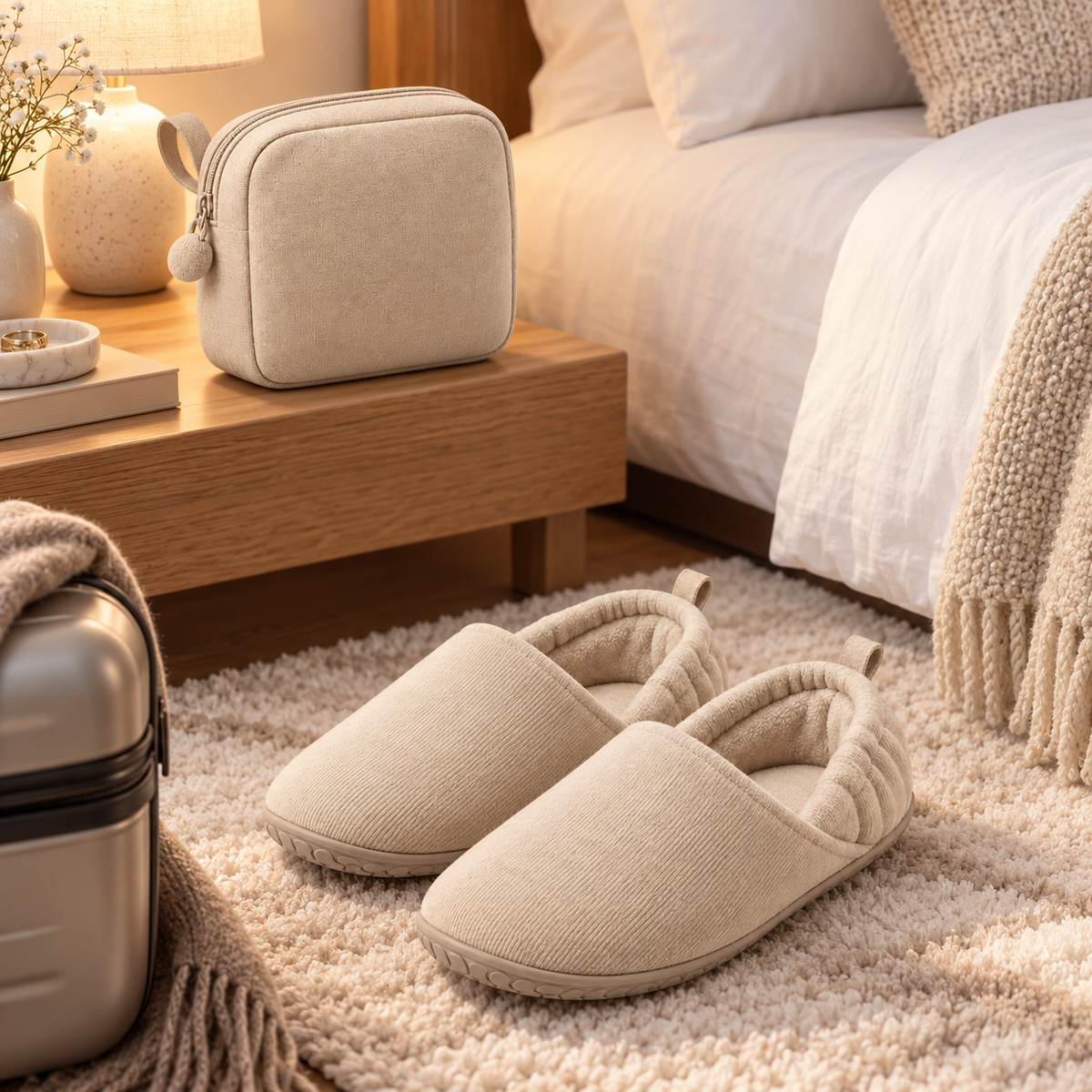 Fold-Flat Cozy Travel Slipper Set