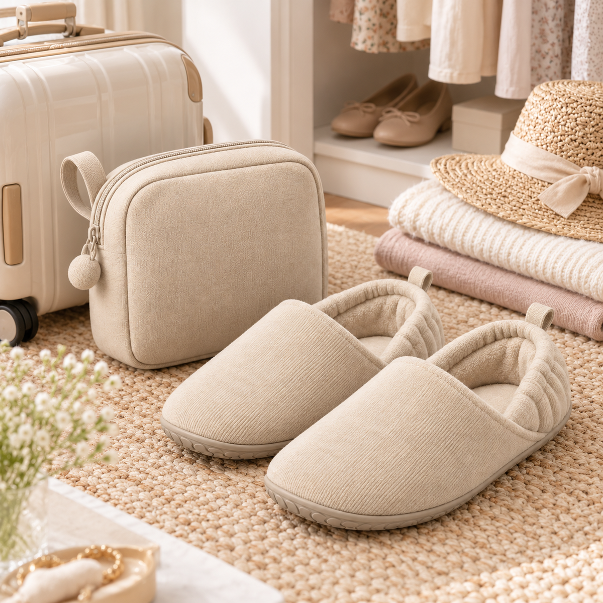 Fold-Flat Cozy Travel Slipper Set