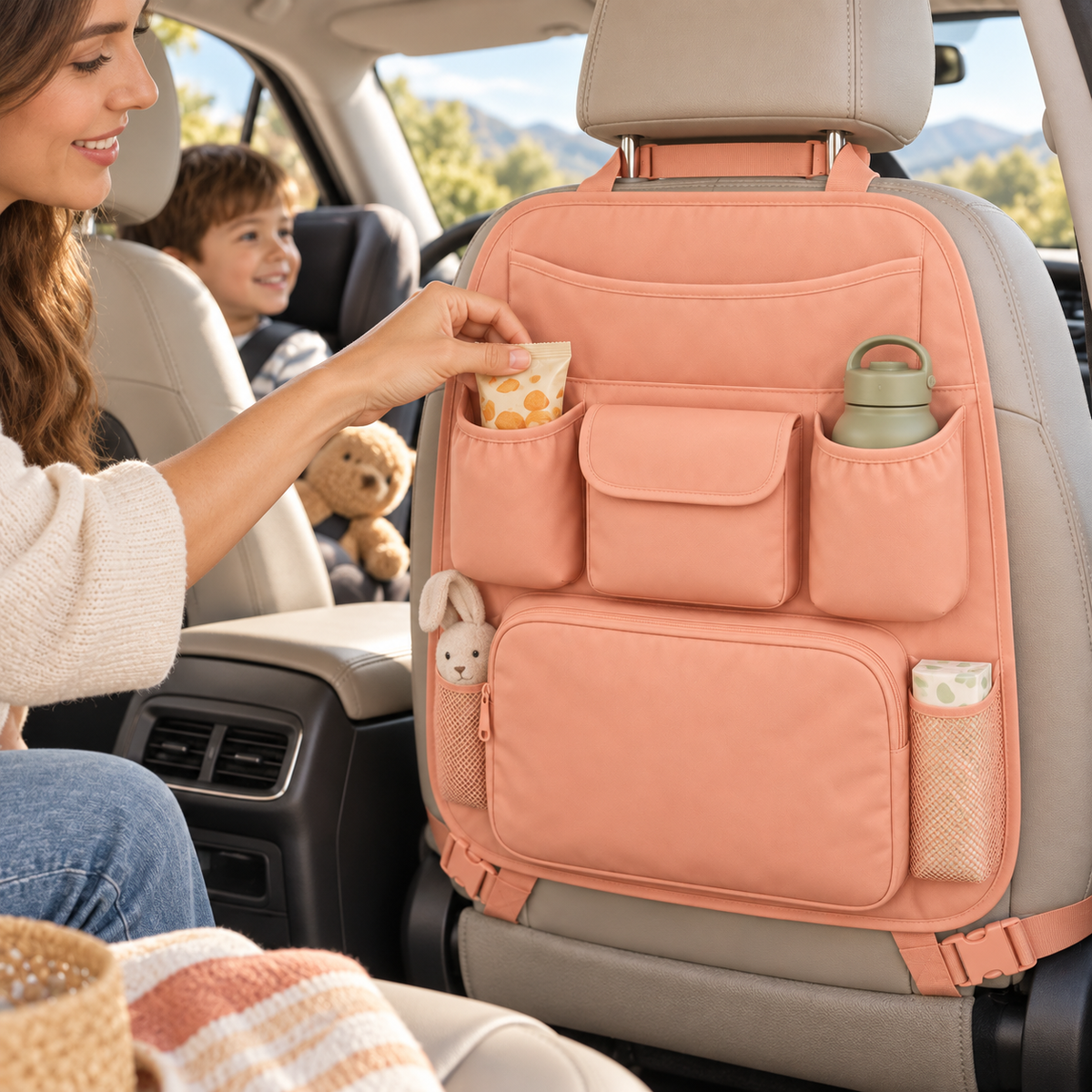 Peach Pocket Seatback Travel Organizer