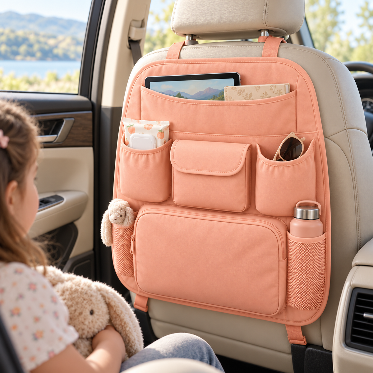 Peach Pocket Seatback Travel Organizer